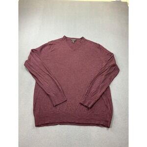 Banana Republic Sweater Mens XLT Red 100% Merino Wool V Neck Knit Pullover